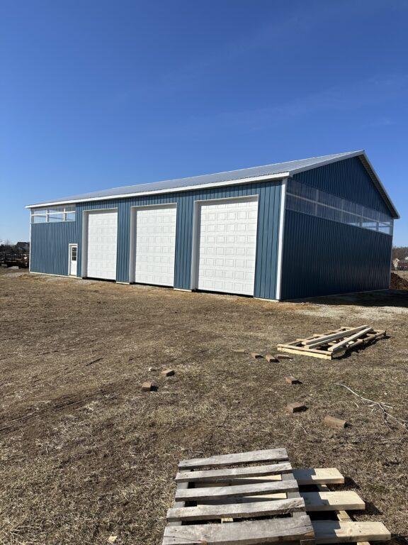 front view of a 50x73 pole barn standing on the ground in hamilton nj