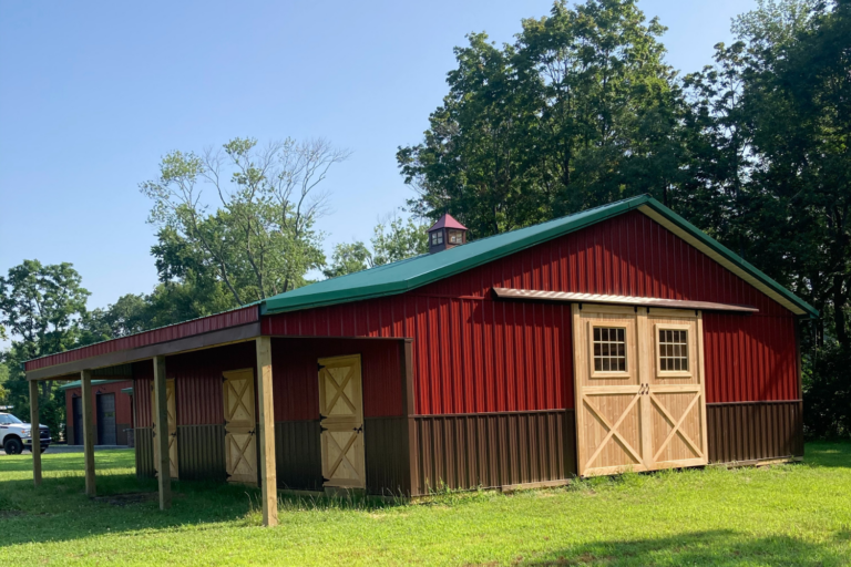 Red and Green Agricultural Pole Barn in Gilbertsville, PA