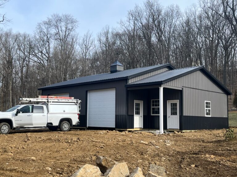 large charcoal and black pole barn